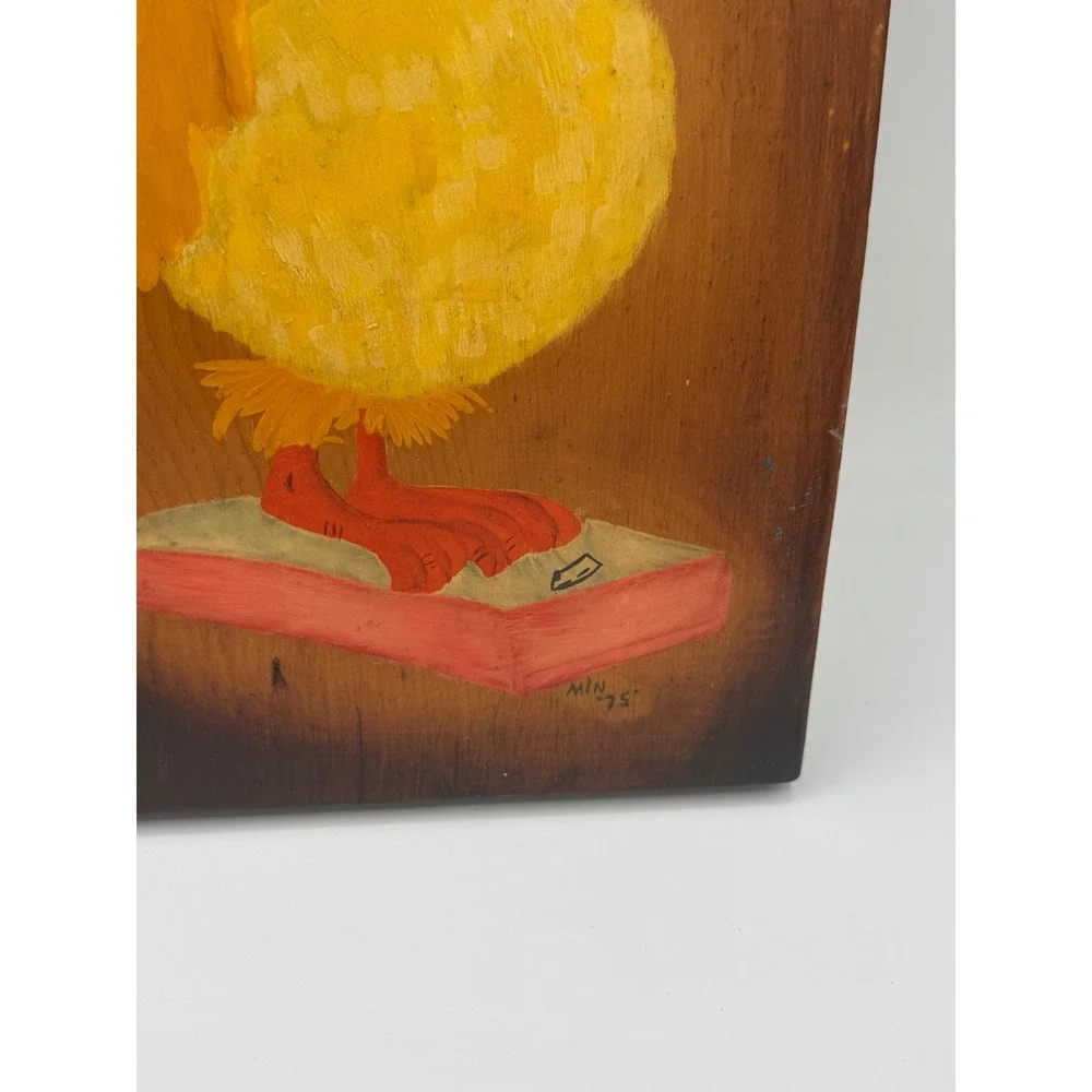 Vtg 1975 Hand Painted Wood Plaque Whimsical Bird I Ate The Whole Thing